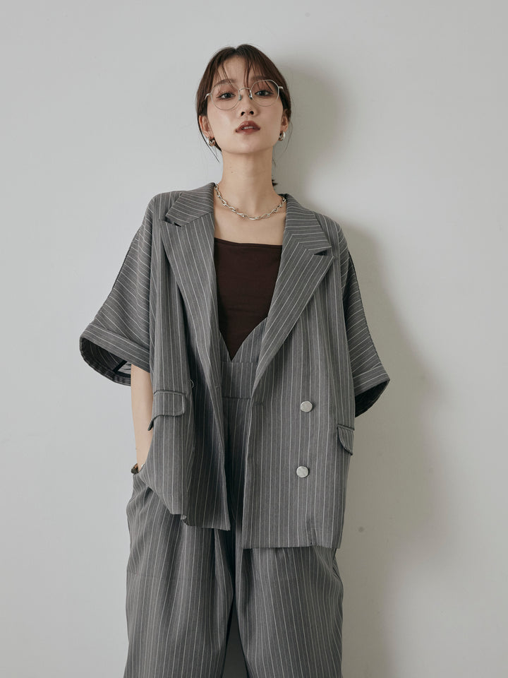 [予約]ヘリンボーンストライプサロペット/チャコール