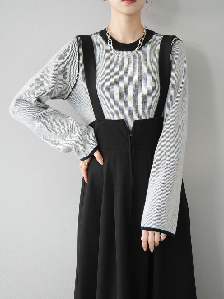 [套裝] 雙面配色羅紋針織套頭衫 + 可選飾品套裝（2 套）