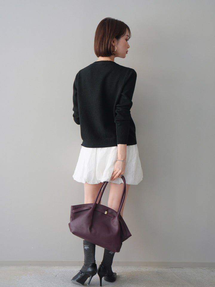 [SET]ハートボタンニットカーディガン+コットンライクレースバルーンミニスカート(2set)