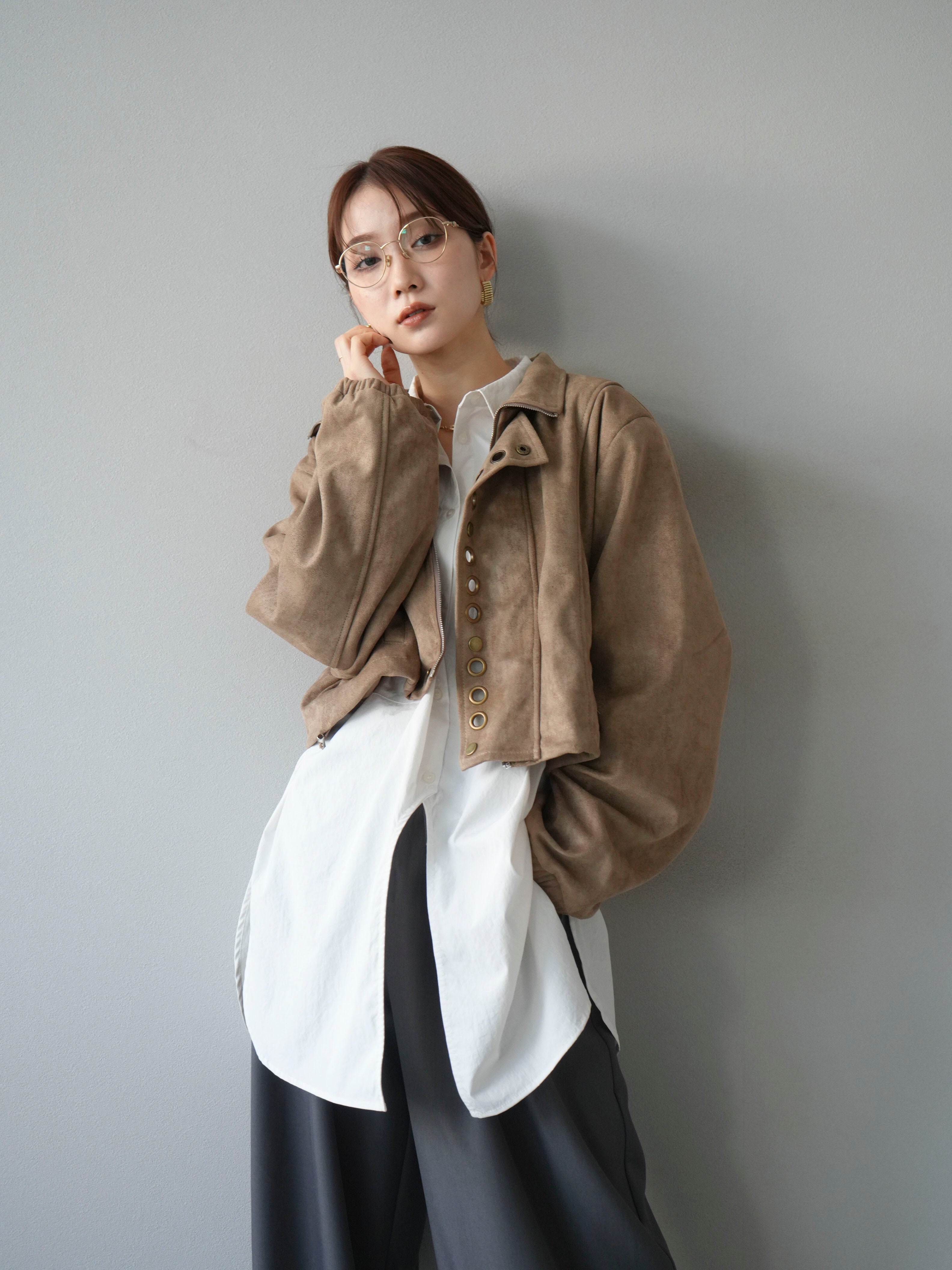 予約]パンチングデザインスエードショートジャケット/ベージュ – Lumier