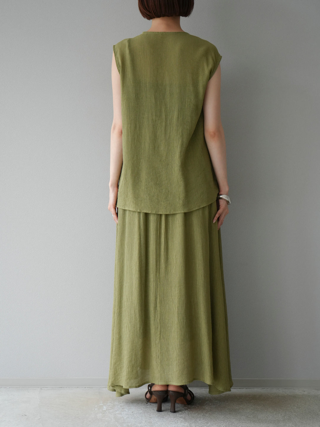 [SET]ビーズモチーフ楊柳ブラウス＆フレアスカートSET UP(2set)