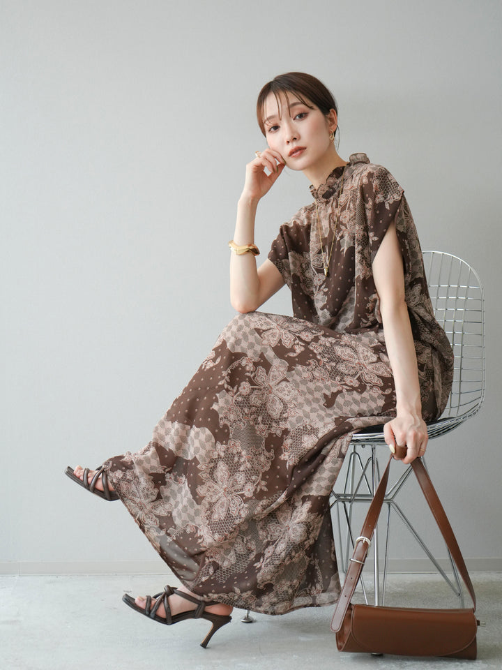 [SET] 花朵圖案法式袖襯衫 + 花朵圖案喇叭裙 (2 套)