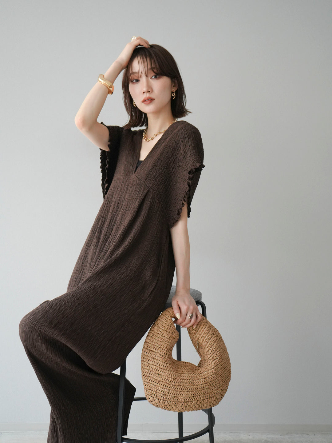 [SET]楊柳シャーリングサロペット+楊柳シャーリングサロペット(2set)