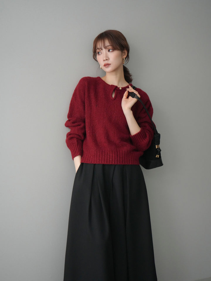 [予約]ツイストネックラメネップヤーンニットプルオーバー/red