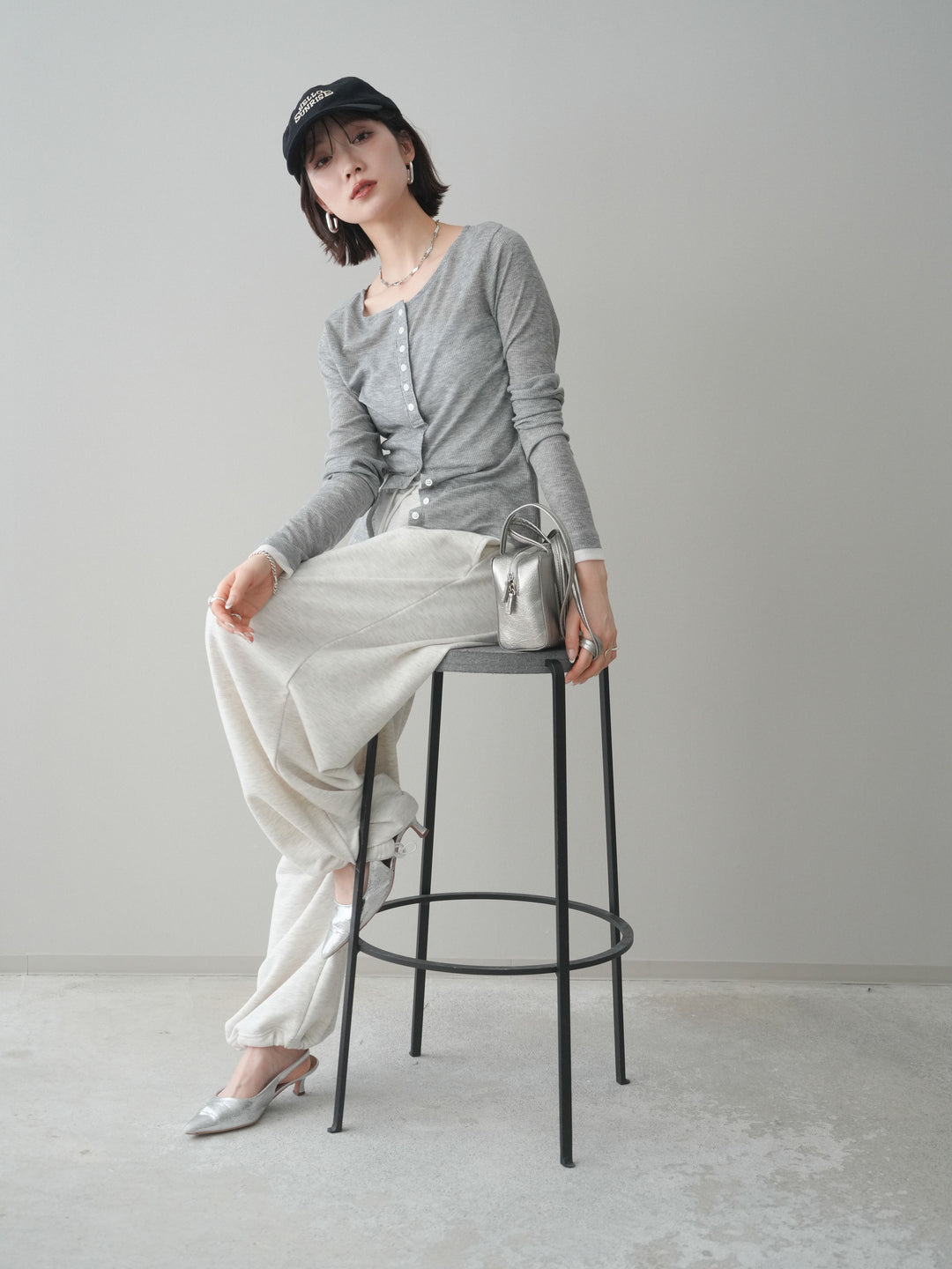 [予約]シアーリブバイカラーカーディガン/gray