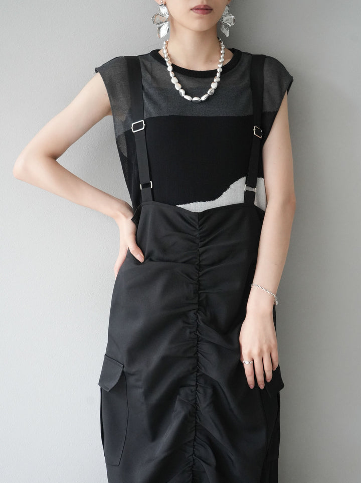 [Pre-order] Bicolor sheer knit sleeveless top/black