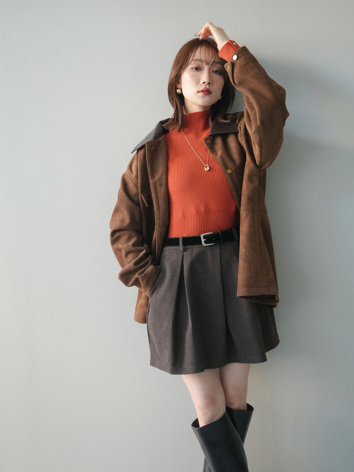 [SET]襟レザーステンカラースエードジャケット+襟レザーステンカラースエードジャケット(2set)