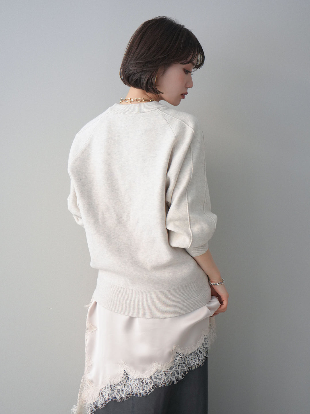 [予約]半ラバープリントロゴスウェットライクニットプルオーバー/oatmeal