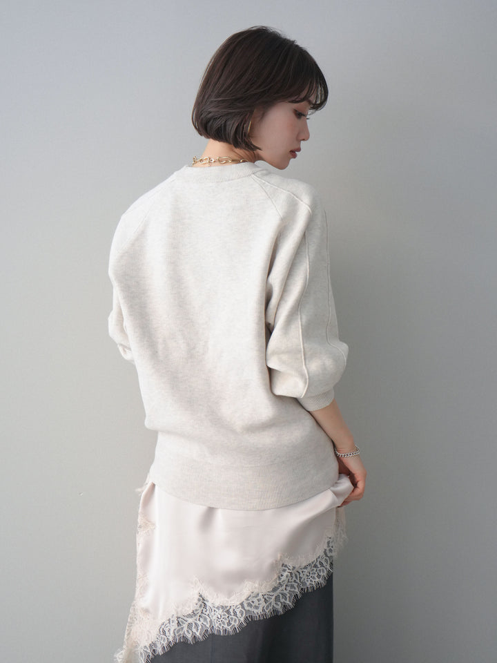 [予約]半ラバープリントロゴスウェットライクニットプルオーバー/oatmeal