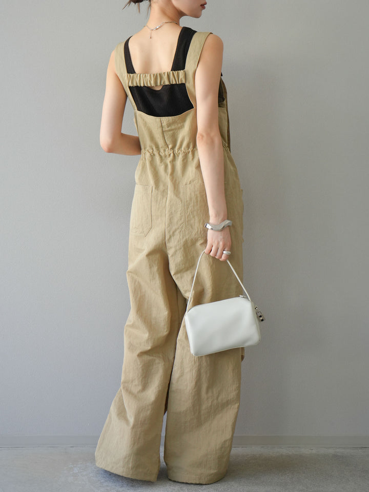 [予約]ナイロンタックデザインサロペット/ベージュ