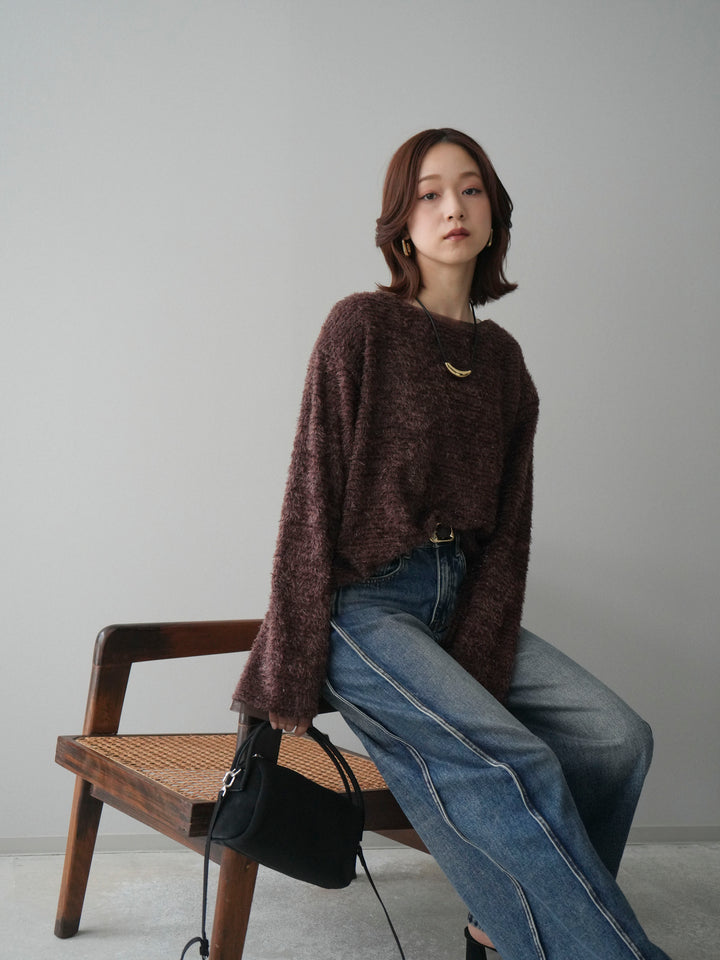 [予約]ラメシャギートップス/brown