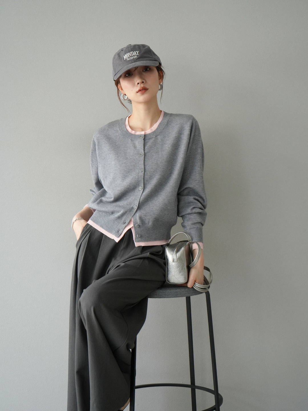 【SET】同色系疊穿開襟衫+雙褶寬褲（2件組）