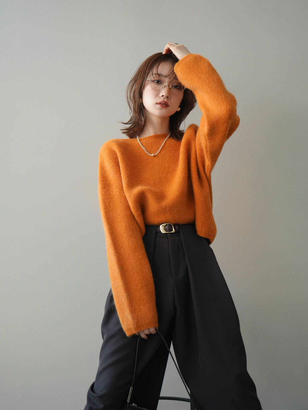 [SET]アンゴラタッチボートネッククロップドプルオーバー+選べるアクセセット(2set)