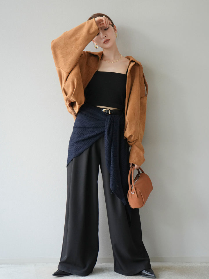 [SET] 麂皮外套+皮帶環設計寬褲（2套）