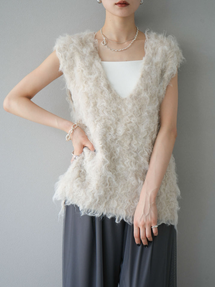 [予約]ウール混ミックスヤーンニットベスト/アイボリー