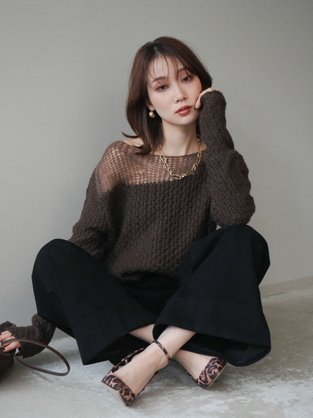 [予約]ダメージデザインニットプルオーバー/brown