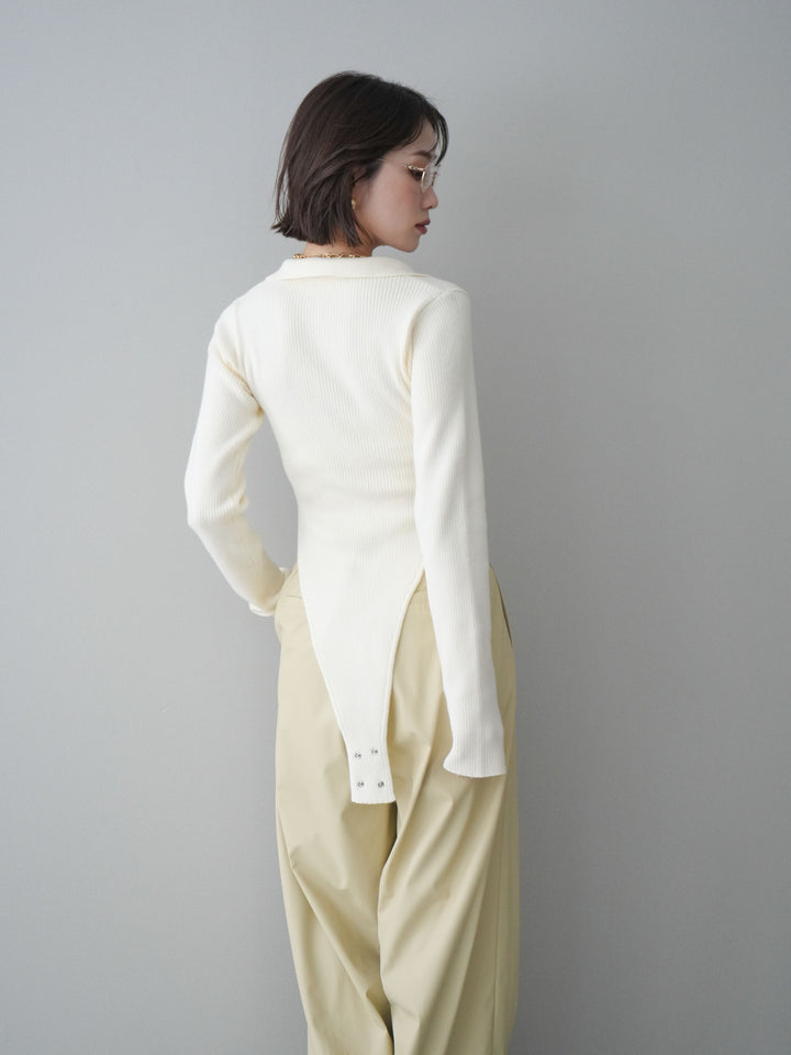 [予約]リブポロニットボディスーツ/ivory