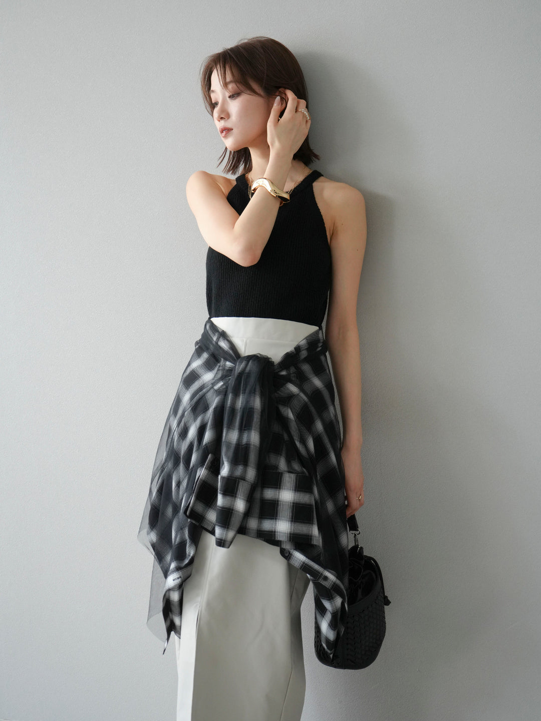 [予約]リブニットアメスリタンクトップ/ブラック