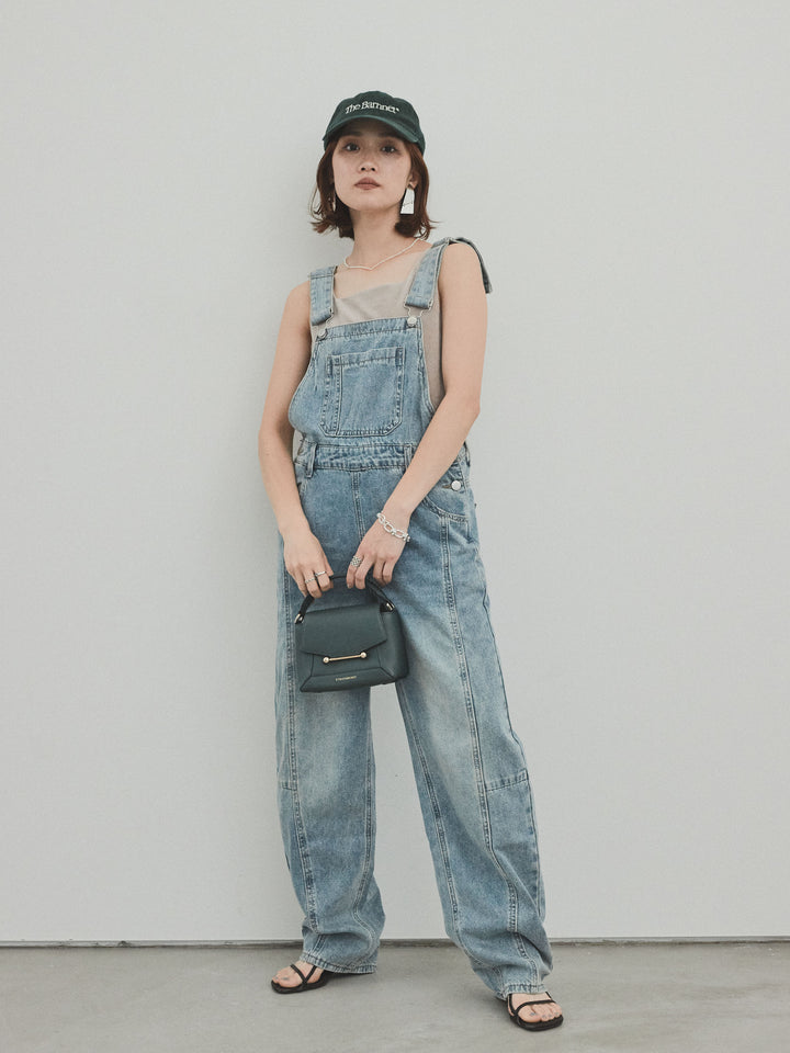 [SET]センターシームデニムサロペット +スクエアベロアタンクトップ(2set)