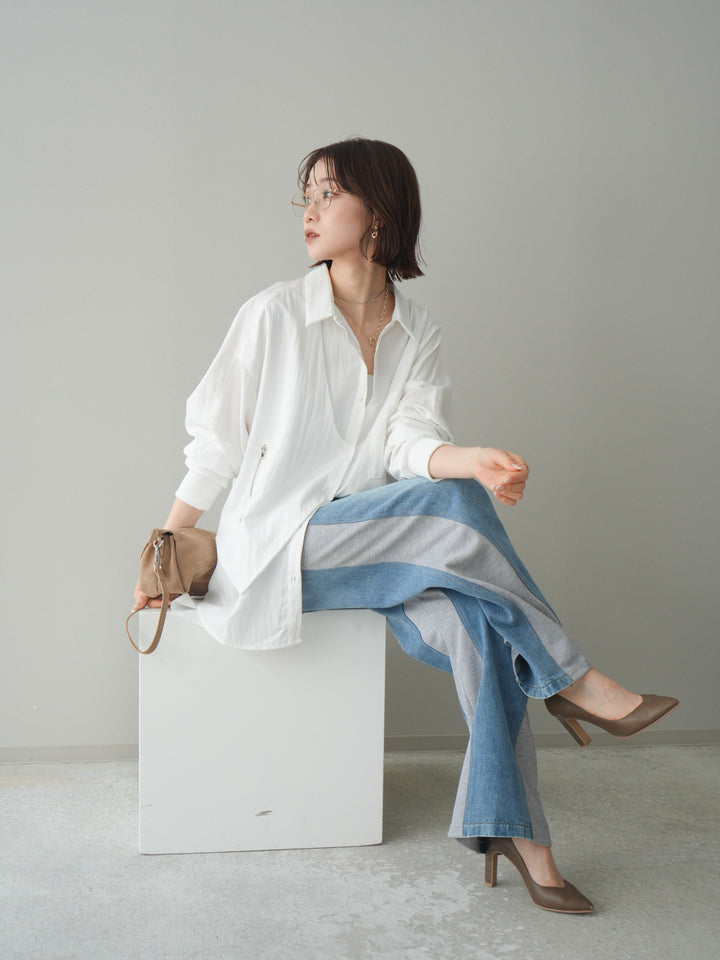 [予約]リブカフスアシンメトリーZIPデザインオーバーシャツ/offwhite