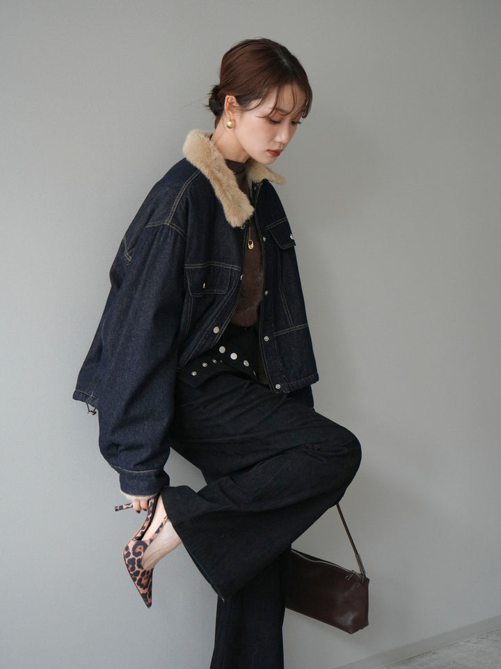 [予約]デニム×ファーステンカラーショートジャケット/indigo