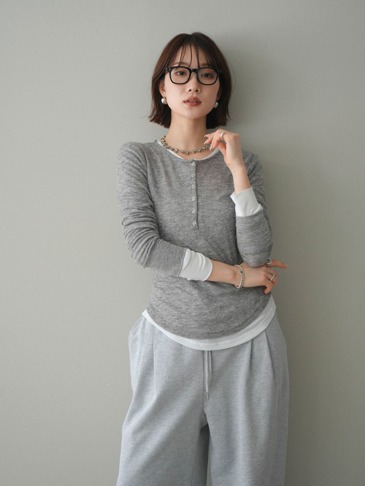 [予約]シアーリブヘンリーネックロンT/gray