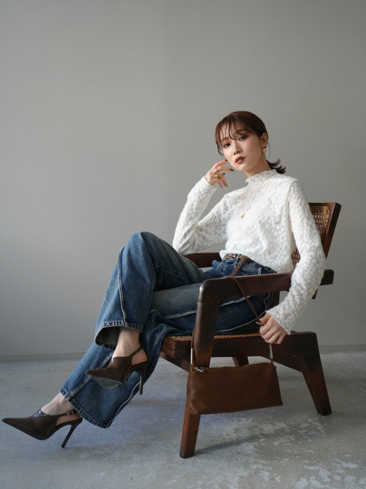 [予約]起毛レースプチネックトップス/white