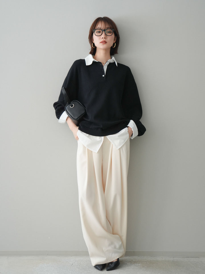 [予約]ウエストバイカラータックワイドパンツ/ivory