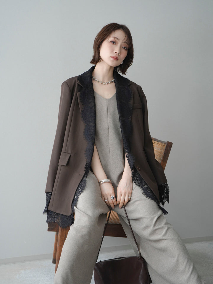 [予約]レースドッキングオーバージャケット/brown