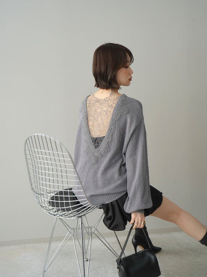 [予約]バックシアーフラワーレースニットプルオーバー/gray