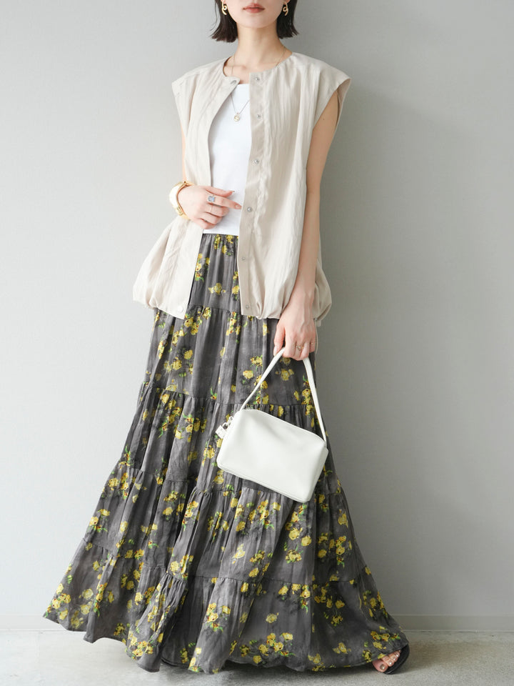 [SET]リネンライクドロストバルーンブルゾン+フラワーワッシャープリーツスカート(2set)