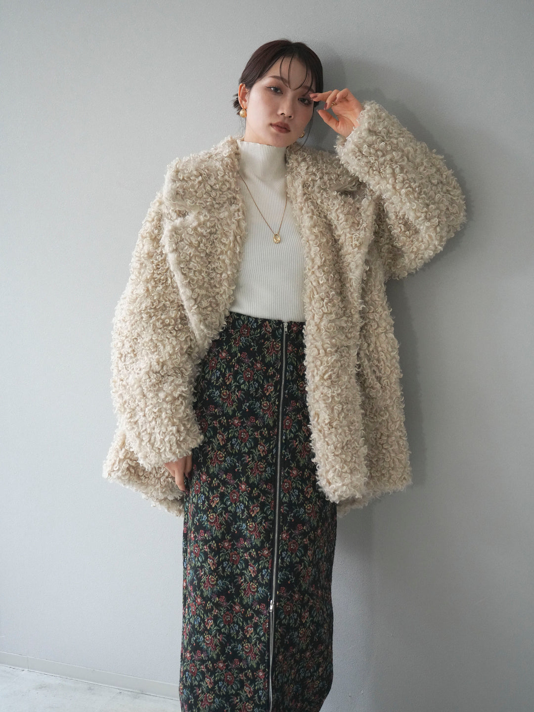 [予約]プードルファーダブルミドルコート/ivory