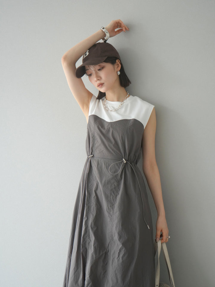 [SET] 剪裁對接尼龍洋裝 + 可選飾品套裝 (2 套)