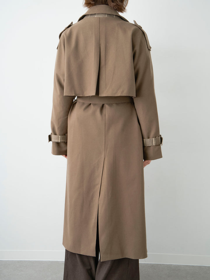 [予約]チェックコンビトレンチコート/brown