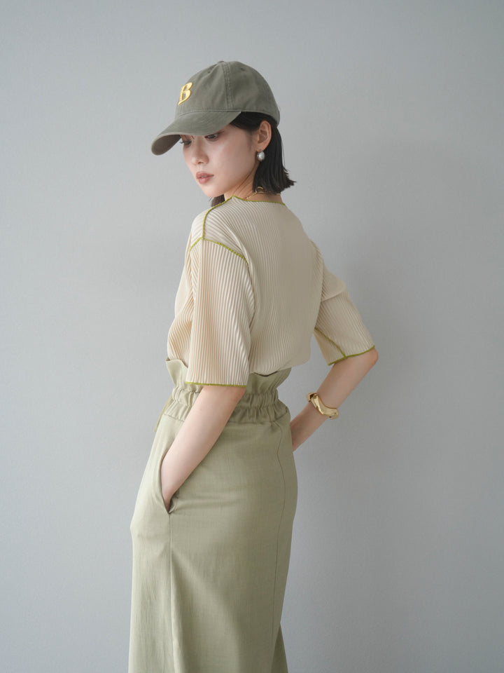【SET】配色褶皺半袖上衣 + 配色褶皺半袖上衣 (2 件套)