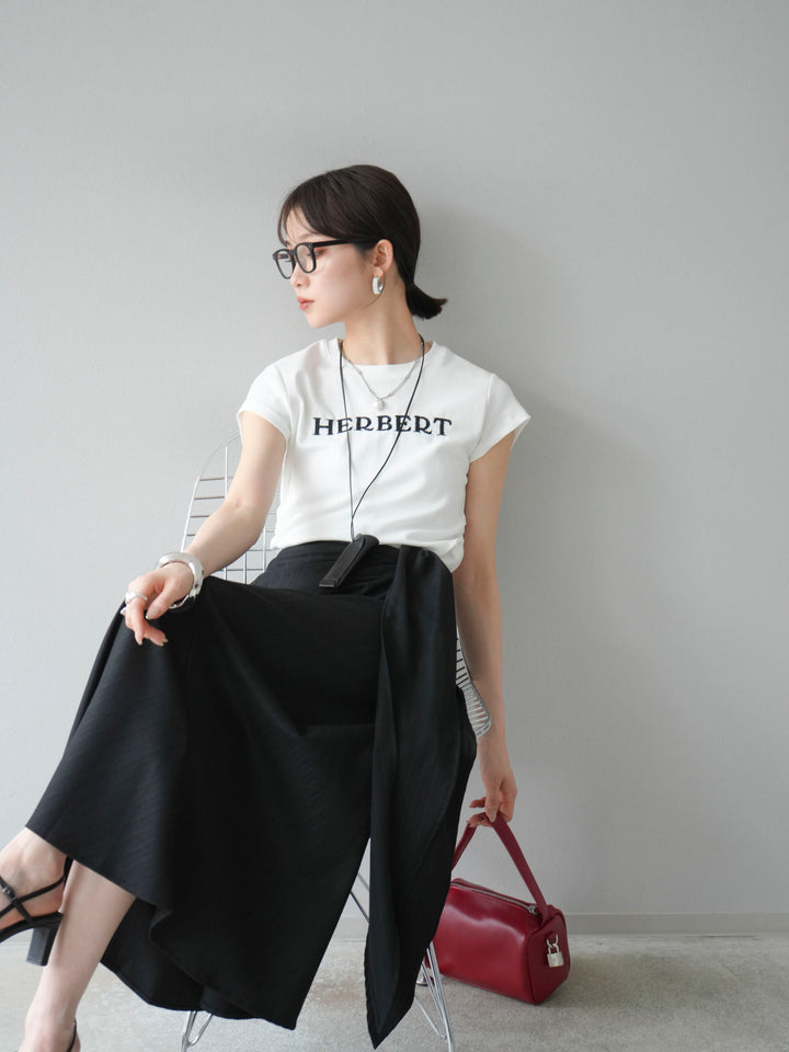 [SET]刺繍ロゴTシャツ＆レザーポーチネックレスSET +サイド巻きツイルスカート(2set)