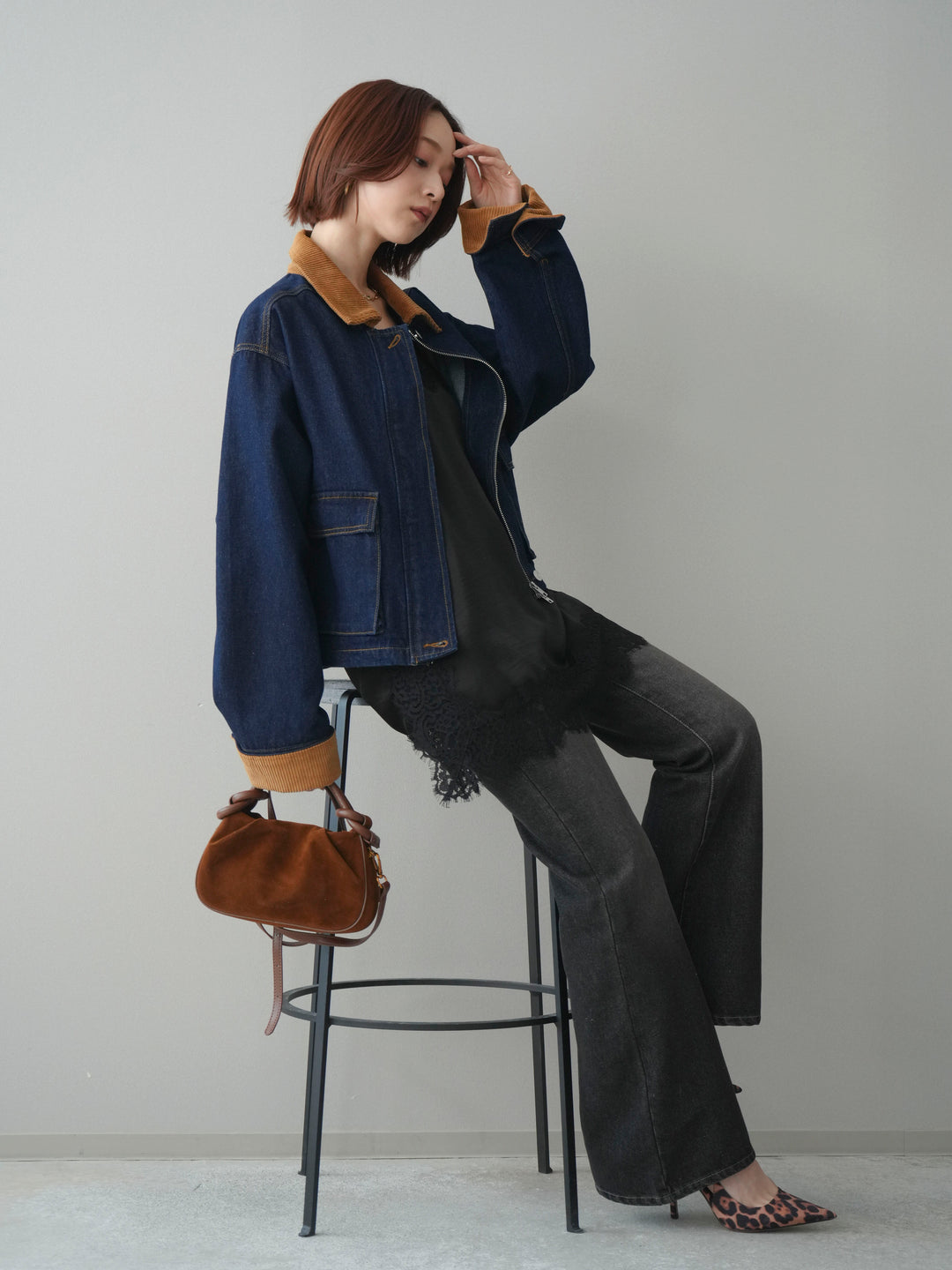 [予約]コーデュロイ×デニムショートカバーオール/indigo