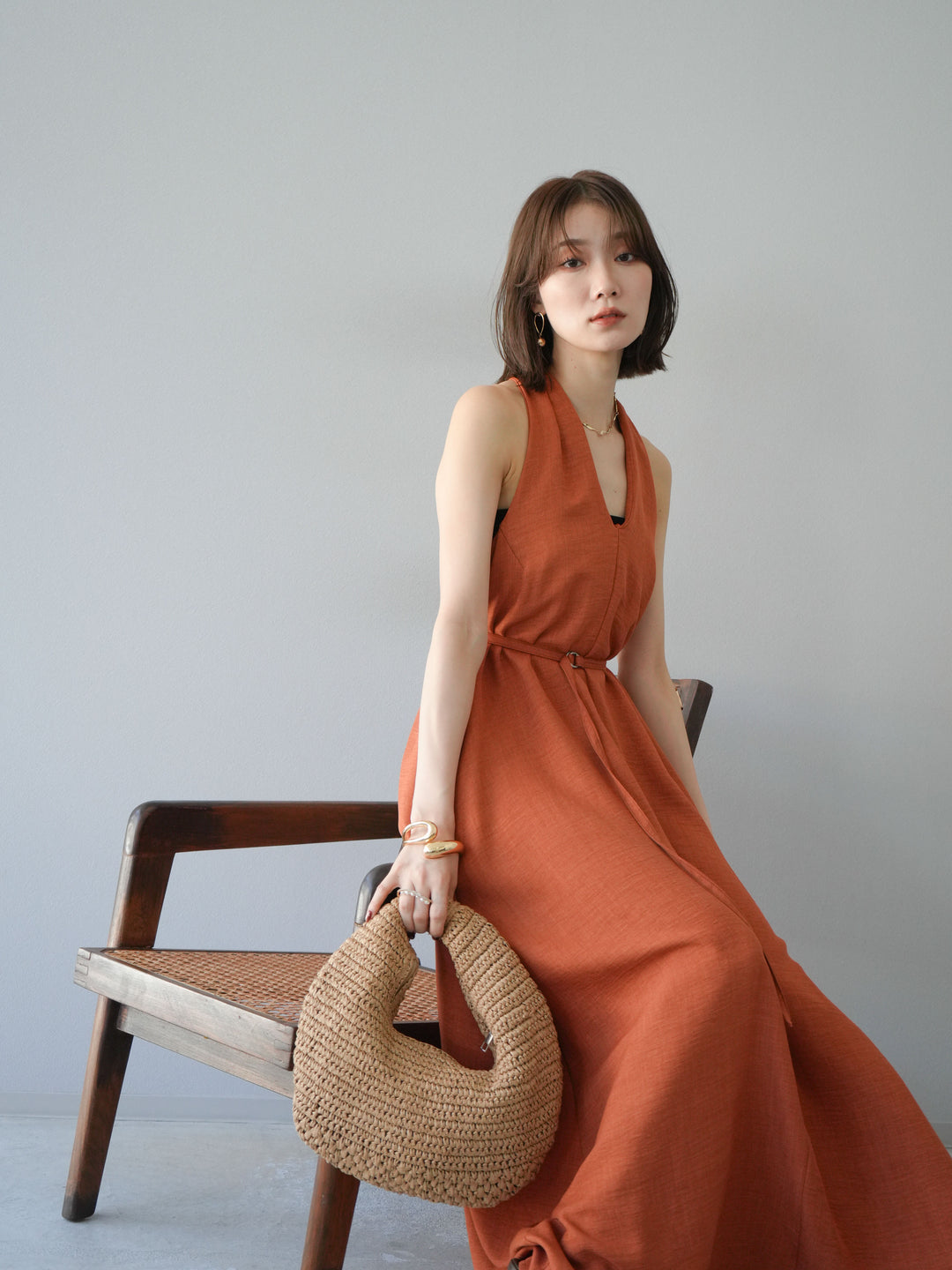 【預購】環形設計不均勻染色洋裝/橘色