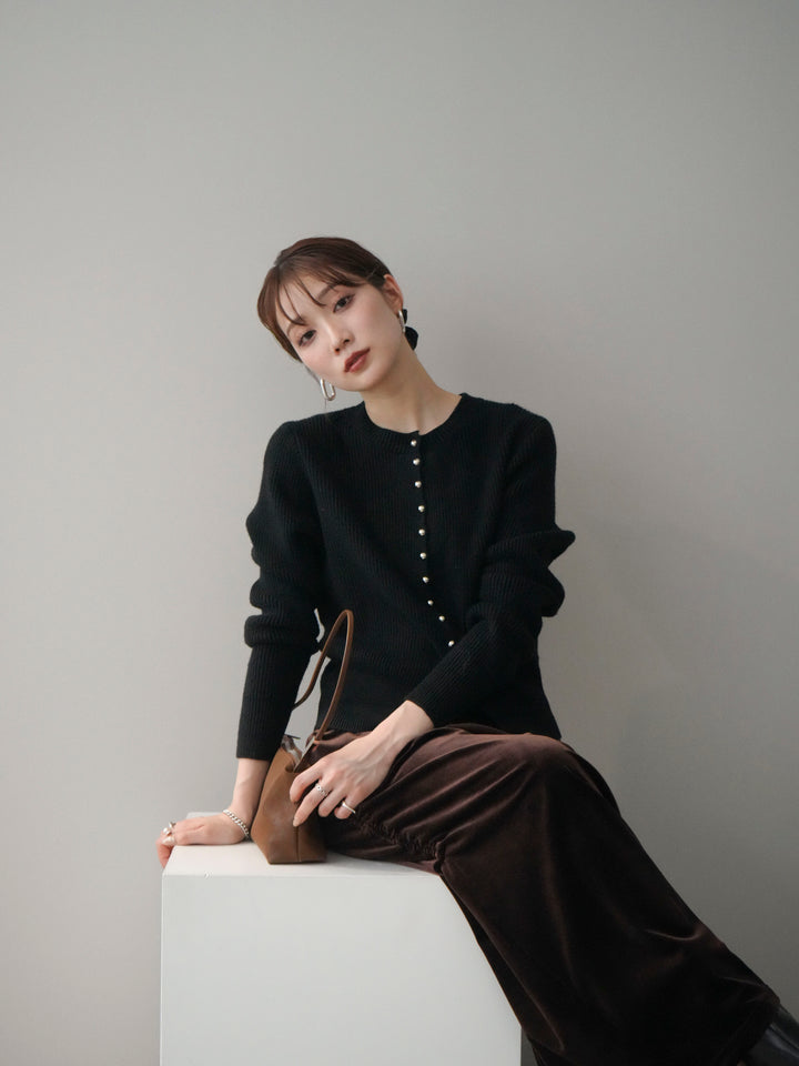 [予約]シルバーボタン畦編みニットカーディガン/black