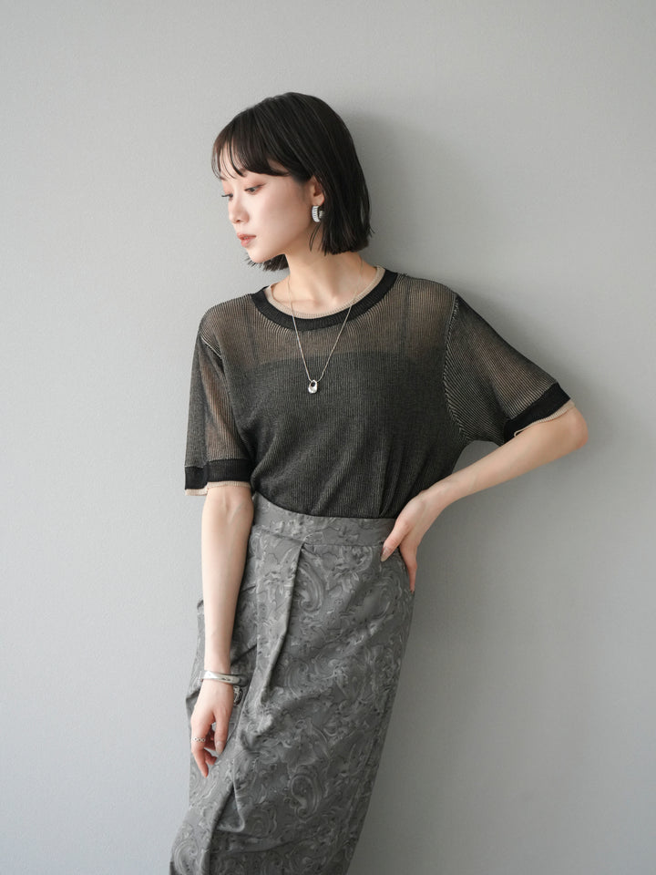 [SET]リネンタッチ配色二重臼ハーフニットトップス+選べるアソート柄スカートセット(2set)