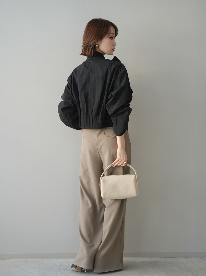 [SET]ボウタイ裾プリーツライトジャケット+ベルト付キーホルダーモチーフワイドパンツ(2set)
