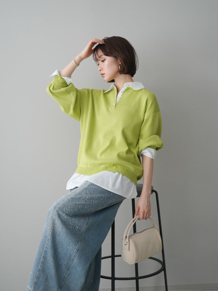 [予約]シャツドッキングオーバーニットプルオーバー/pistachiooff