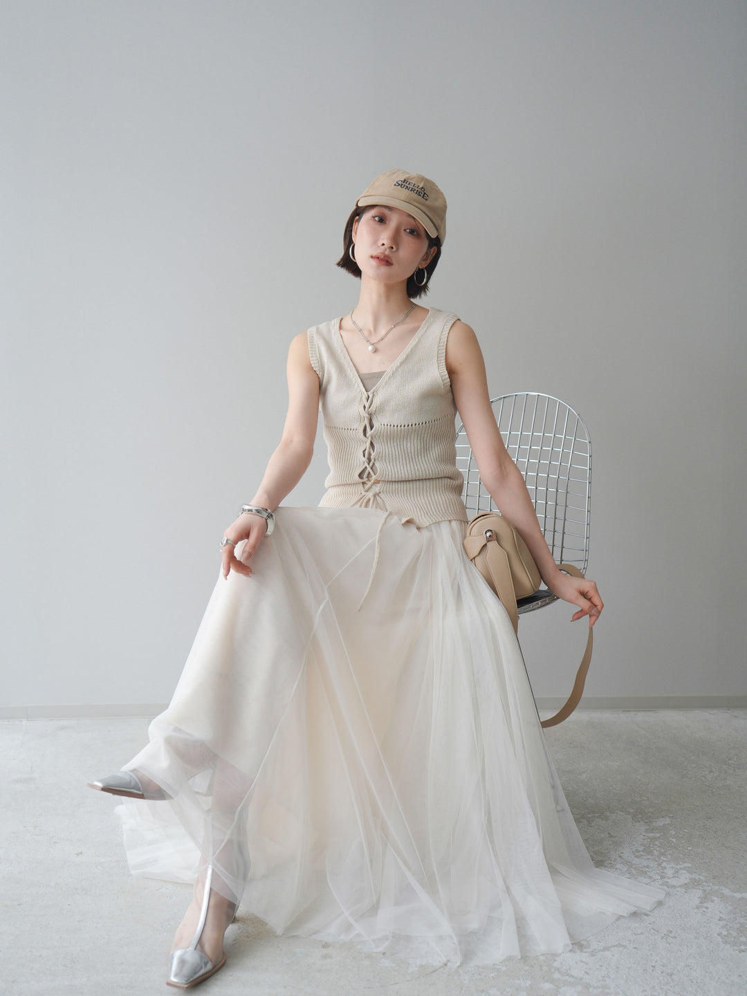 [予約]レースアップリブニットタンクトップ/beige