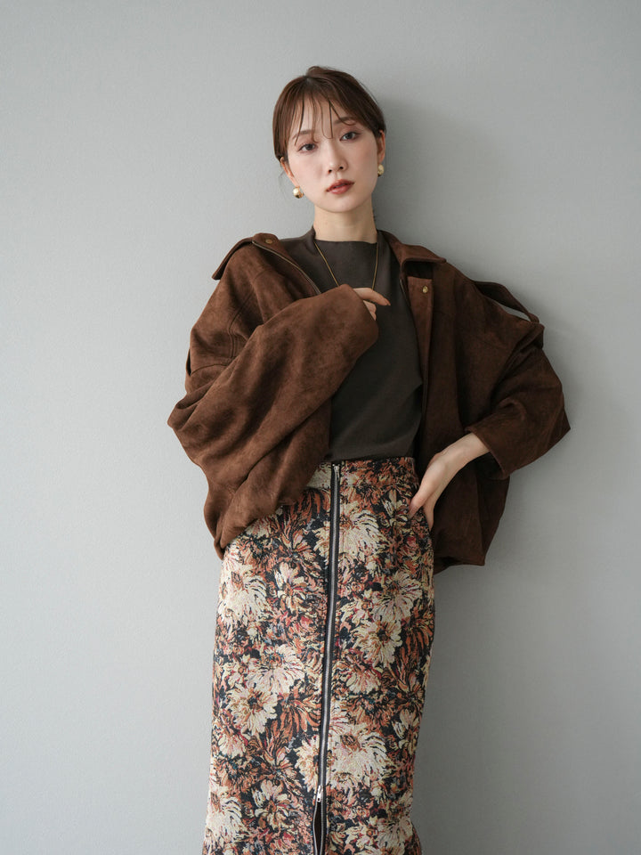 [套裝] 麂皮外套 + 小領法式針織上衣 + 哥布蘭前拉鍊緊身裙（3 套）