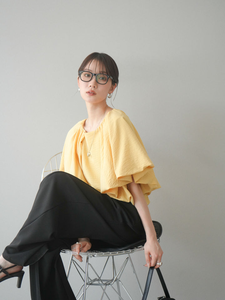 [SET] 燈籠袖褶襉設計上衣 + 拉鍊褶襉寬褲 (2 套)