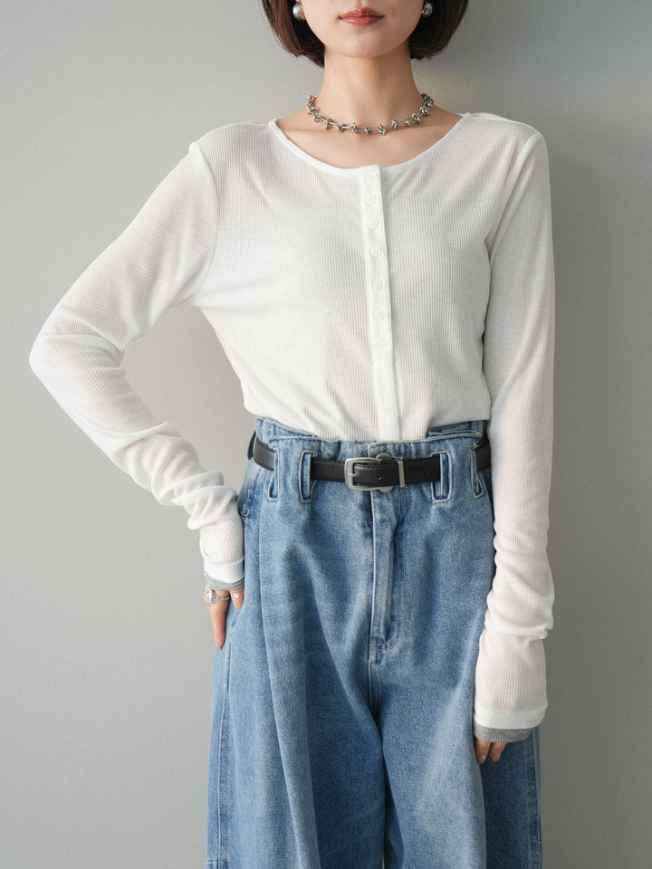 [予約]シアーリブバイカラーカーディガン/white