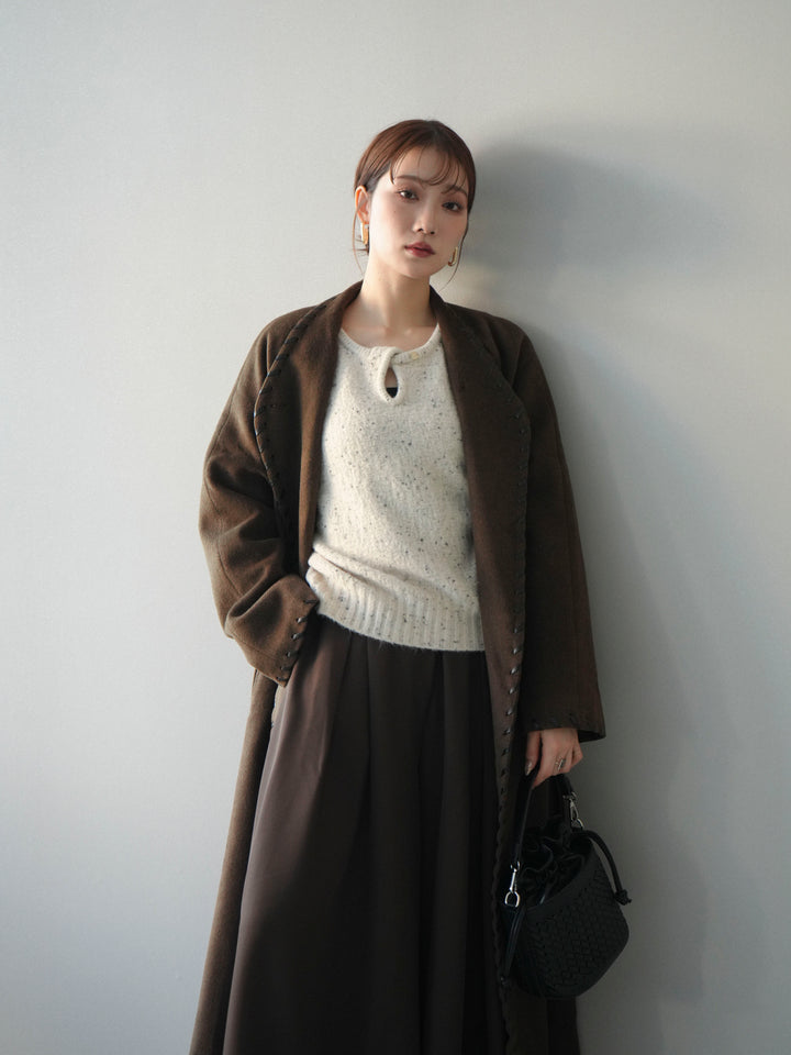 [予約]ハンドステッチ裏中綿ロングコート/brown