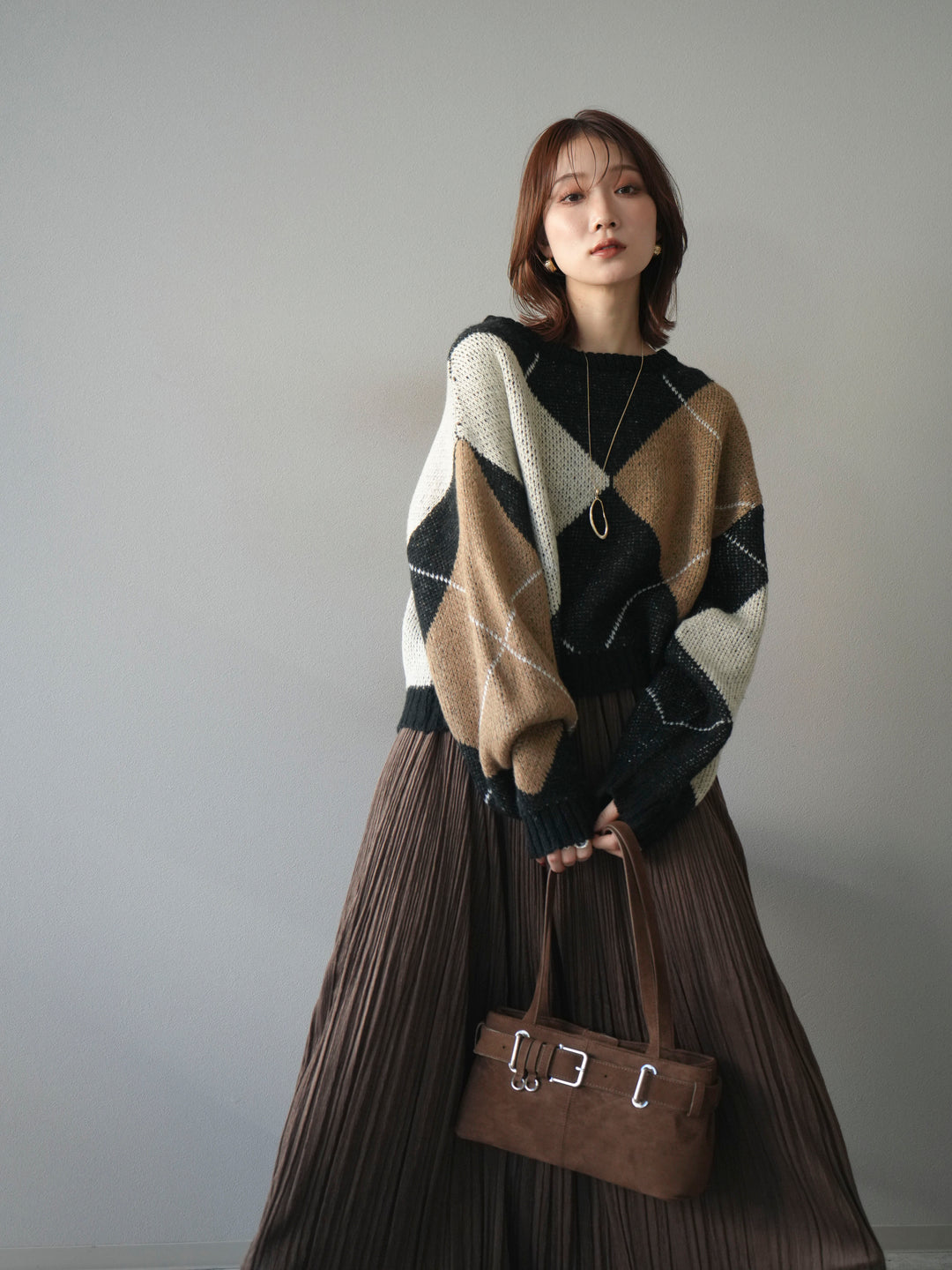 [SET]配色ステッチアーガイル柄ニットプルオーバー+配色ステッチアーガイル柄ニットプルオーバー(2set)