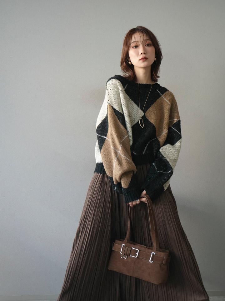 [SET]配色ステッチアーガイル柄ニットプルオーバー+配色ステッチアーガイル柄ニットプルオーバー(2set)