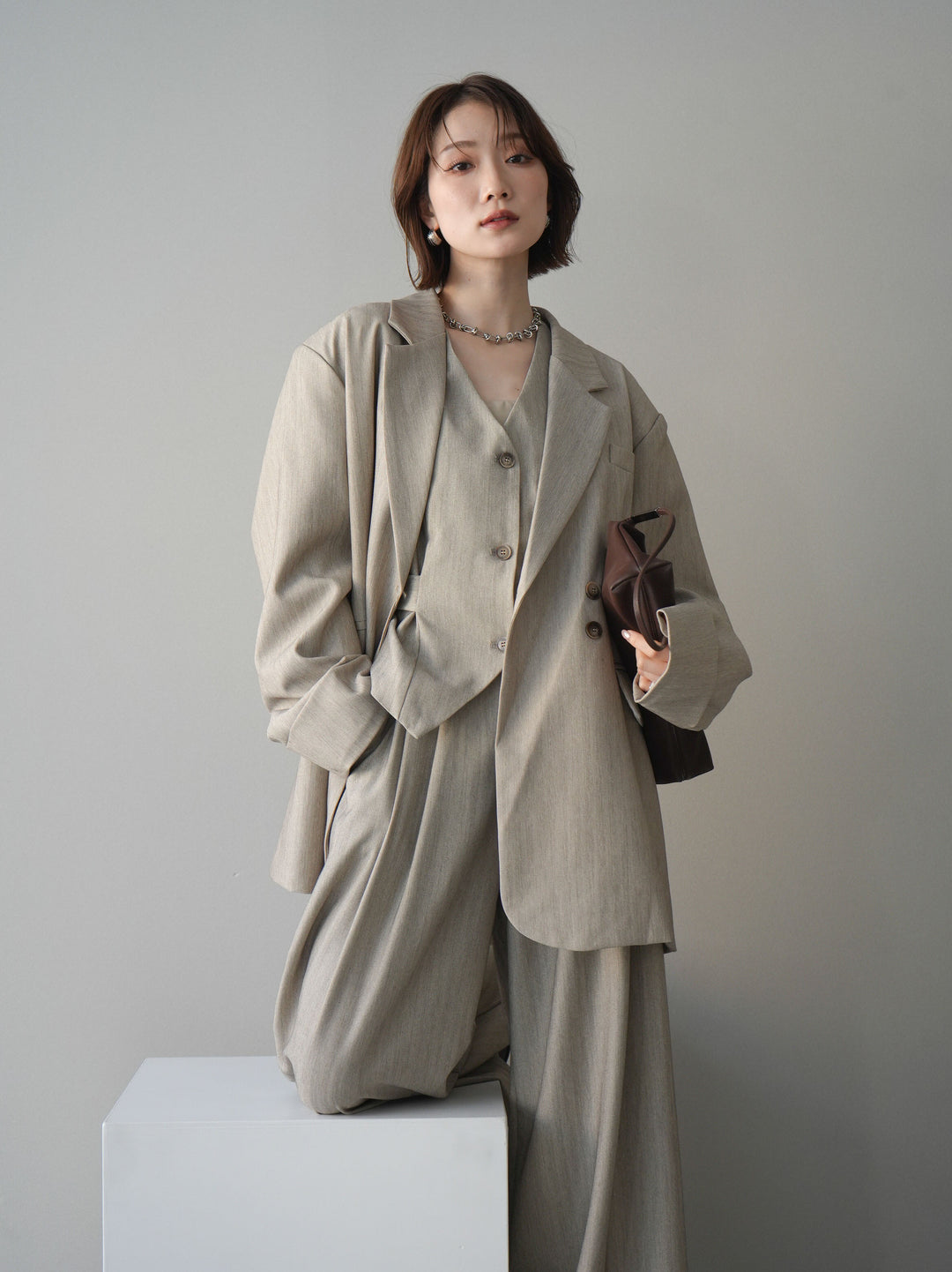 [予約]ダブルボタンヘリンボーンジャケット/beige